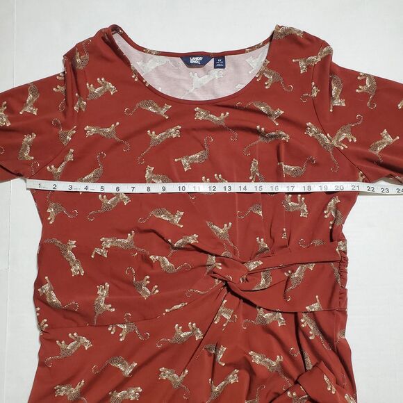 Lands End Stretchy Safari Dress Size 1X Plus Red Animal Print Cheetah Cat Womens - Picture 6 of 9